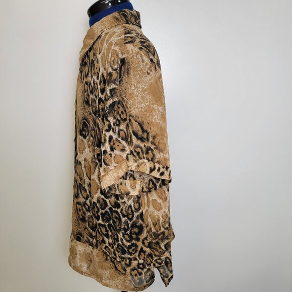 Componix Womens Leopard Print Sheer Peek-a-Boo Slit Back Short Sleeve Blouse 20W - Picture 2 of 11